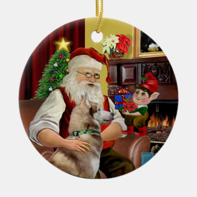 Santa's Red Siberian husky Julgransprydnad Keramik (Framsidan)