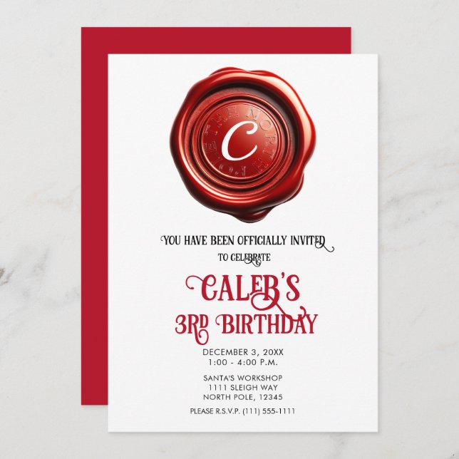 Santa's Red Vax Seal North Pole jul Helgdag Inbjudningar (Fram/baksida)