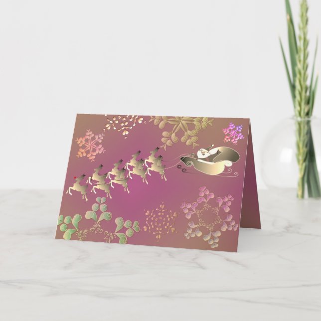 Santa's Reindeer and Snowflakes Card Kort (Framsida)