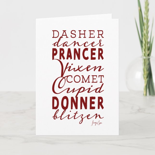 Santa's Reindeer Name List Holiday Christmas Card Kort (Framsida)