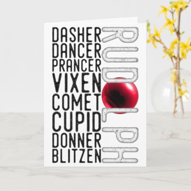 Santa's Reindeer Namn, Rudolph, Kids jul Kort (Gul blomma)