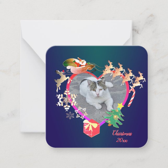 Santa's Reindeer Photo Heart Ram Anteckningskort (Framsida)