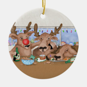 Santas ren som dåligt uppför prydnaden julgransprydnad keramik