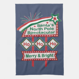 Santa's Retro Marquee - Ho Ho Ho Merry & Bright Kökshandduk
