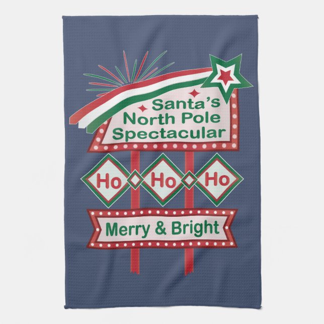 Santa's Retro Marquee - Ho Ho Ho Merry & Bright Kökshandduk (Vertikal)