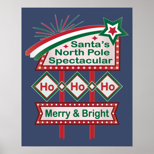 Santa's Retro Marquee - Ho Ho Ho Merry & Bright Poster (Framsidan)