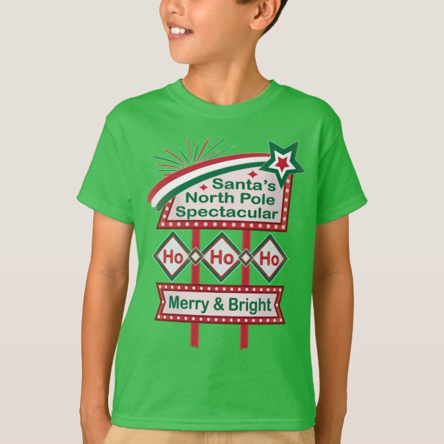 Santa's Retro Marquee - Ho Ho Ho Merry & Bright T Shirt (Framsida)