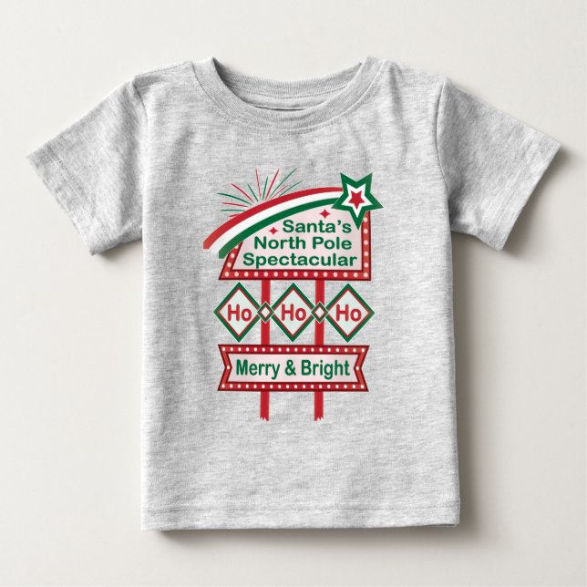 Santa's Retro Marquee - Ho Ho Ho Merry & Bright T Shirt (Framsida)