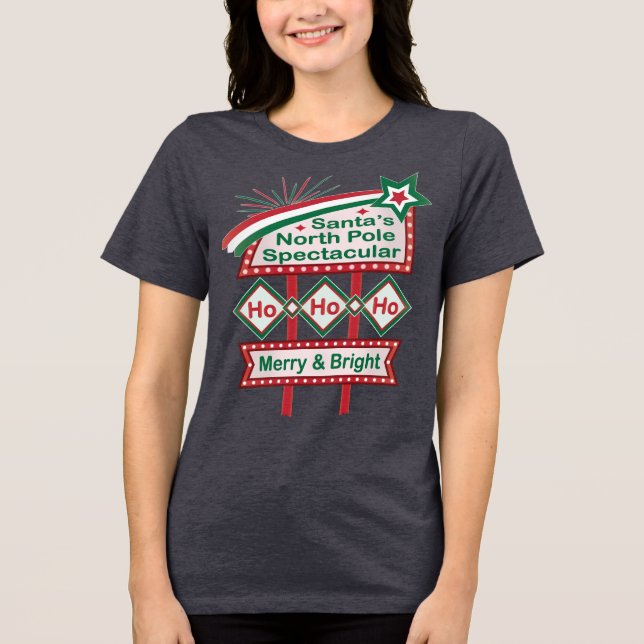 Santa's Retro Marquee - Ho Ho Ho Merry & Bright T Shirt (Framsida)