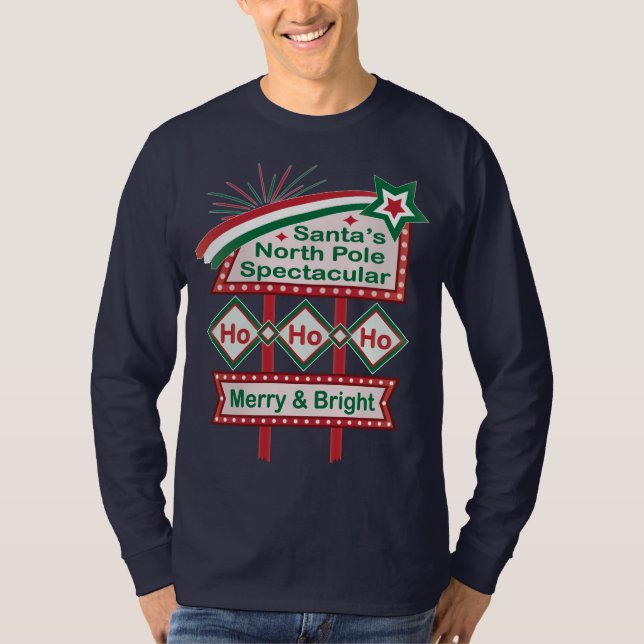 Santa's Retro Marquee - Ho Ho Ho Merry & Bright T Shirt (Framsida)