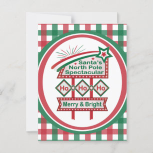 Santa's Retro Marquee - Ho Ho Ho Merry & Bright Vykort