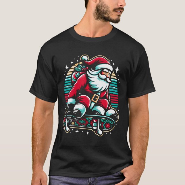 Santa's Retro Skateboard Ride T Shirt (Framsida)