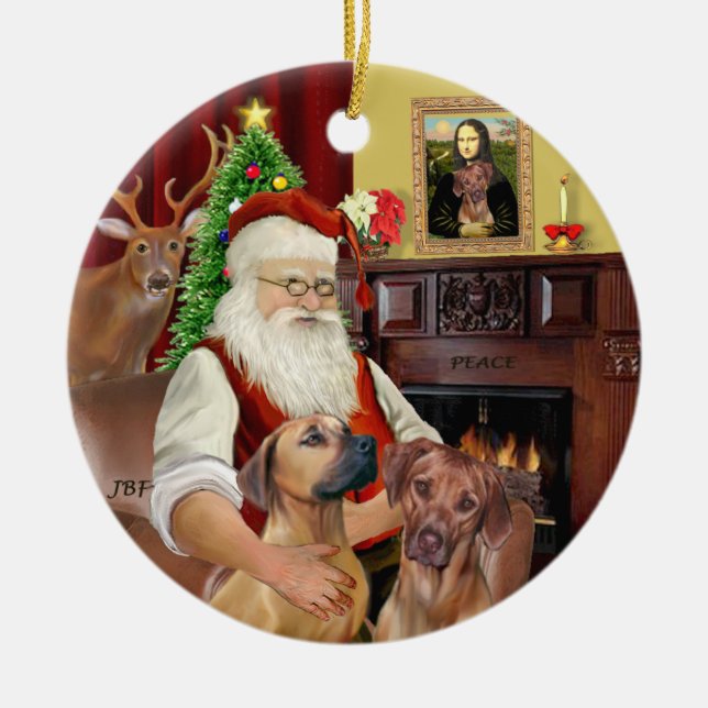 Santas Rhodesian Ridgeback (TWO) Julgransprydnad Keramik (Framsidan)