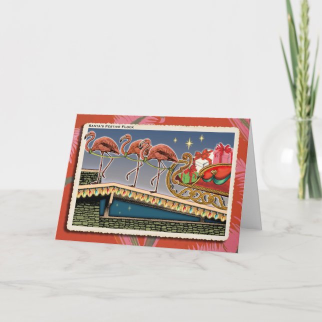 Santas Rosa Flamingos julkort Helgkort (Framsida)