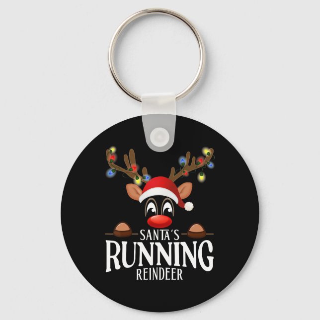 Santa's Running Reindeer Funny Julafton Matching P Nyckelring (Framsida)