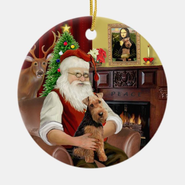 Santas s Welsh Terrier Julgransprydnad Keramik (Framsidan)