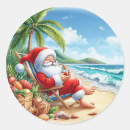 Santa's Seaside Serenity Runt Klistermärke