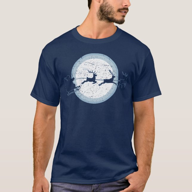 Santas Silhouette Riding Sleigh jul Meme fri T Shirt (Framsida)