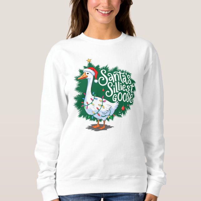 Santa's Silliest Goose Funny Goose-jul T Shirt (Framsida)