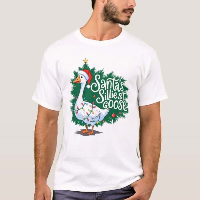 Santa's Silliest Goose Funny Goose-jul T Shirt (Framsida)