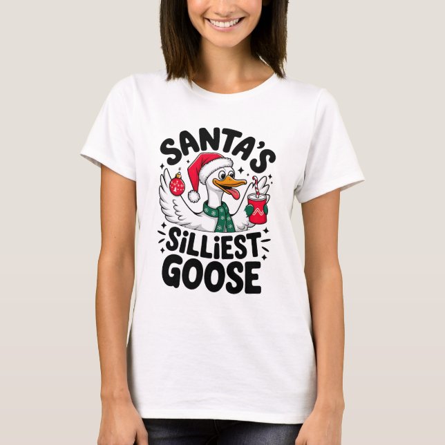 Santa's Silliest Goose jul Humor T-Shirt (Framsida)