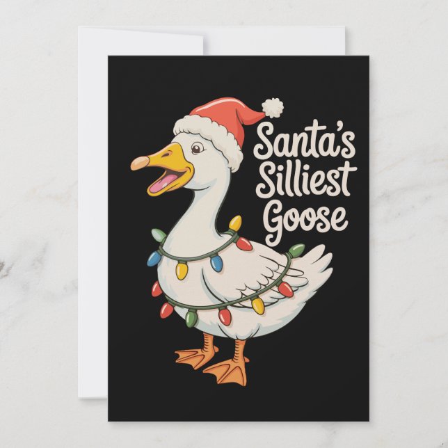 Santa's Silliest Goose jul Julafton Ljus Julkort (Framsida)
