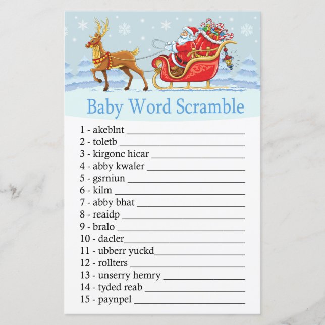 Santas släde renbaby ord blandar spel (Framsida)