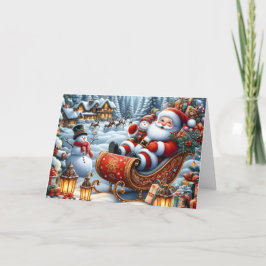 Santa's Sleigh at North Pole Christmas Helgkort