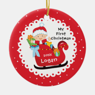 Santa's Sleigh Baby Första julen Julgransprydnad Keramik