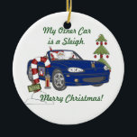 Santas Sleigh-Blått Julgransprydnad Keramik<br><div class="desc">Santas sleigh.  Tillfoga ditt namn,  datera och/eller bilklubben på baksidaen.</div>