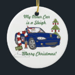 Santas Sleigh-Blått Julgransprydnad Keramik<br><div class="desc">Santas sleigh.  Tillfoga ditt namn,  datera och/eller bilklubben på baksidaen.</div>