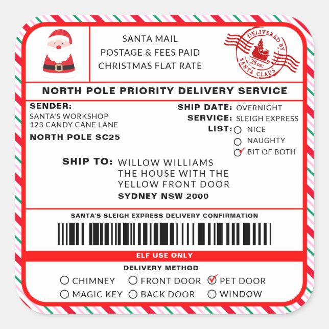 Santas Sleigh-etikett - etikett (Framsida)