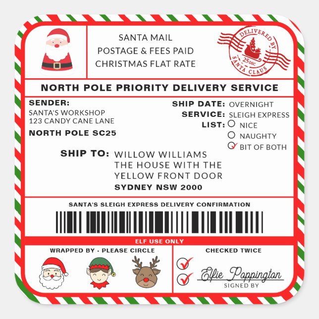 Santas Sleigh-etikett - etikett (Framsida)