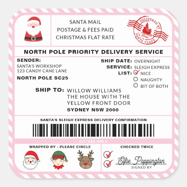 Santas Sleigh-etikett - etikett (Framsida)