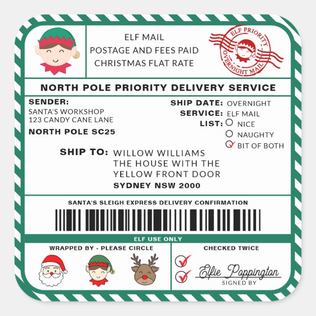 Santas Sleigh-etikett - etikett (Framsida)