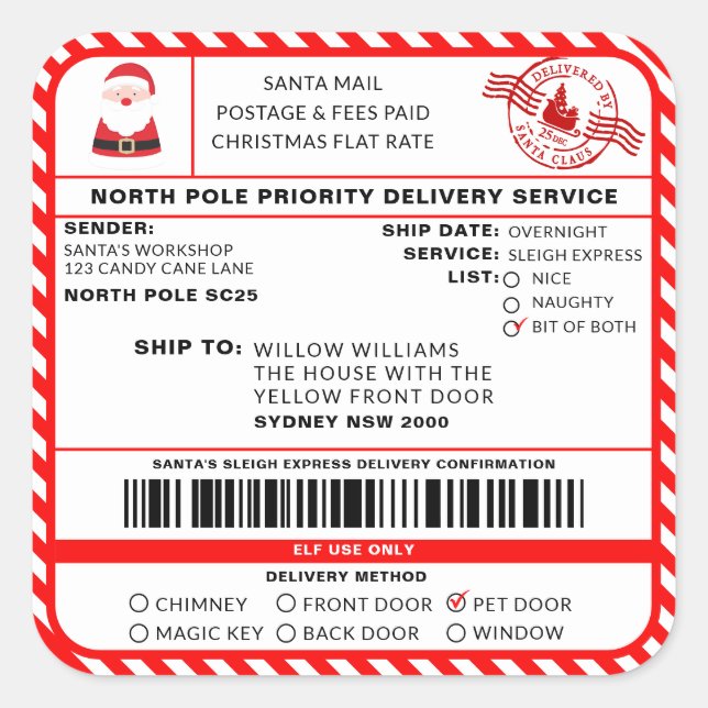 Santas Sleigh-etikett - etikett (Framsida)