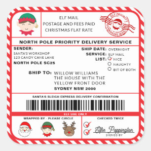 Santas Sleigh-etikett - etikett