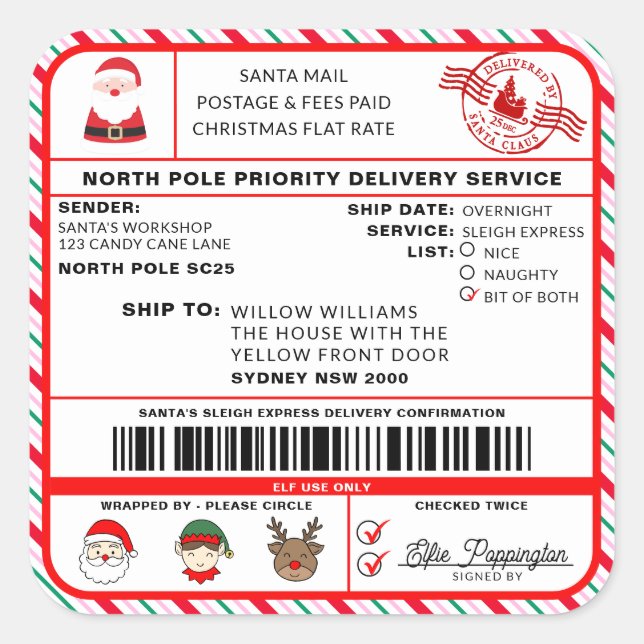 Santas Sleigh-etikett - etikett (Framsida)