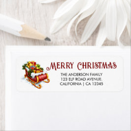 Santa's Sleigh Fullt av gåvor, jul Adress Returadress Etikett