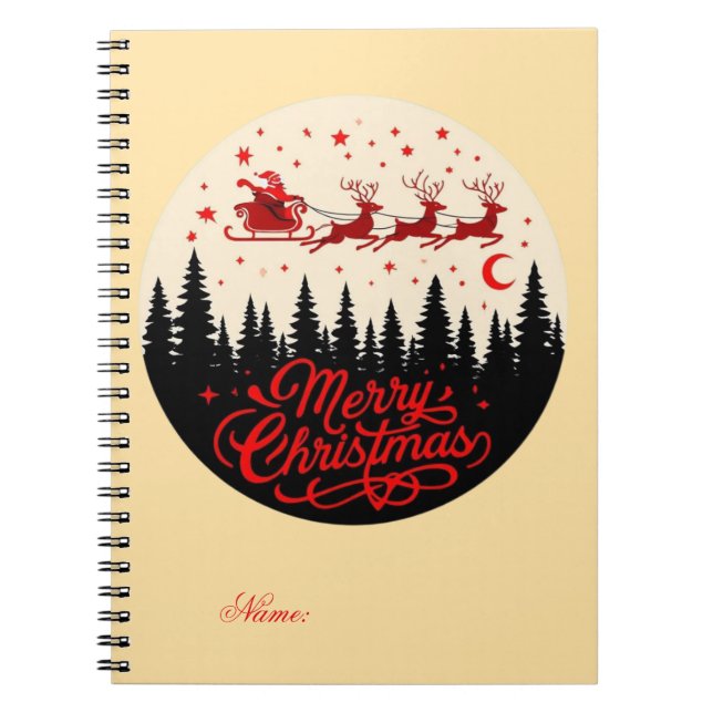 Santa's Sleigh God jul Forest Scene Art" Anteckningsbok (Framsidan)