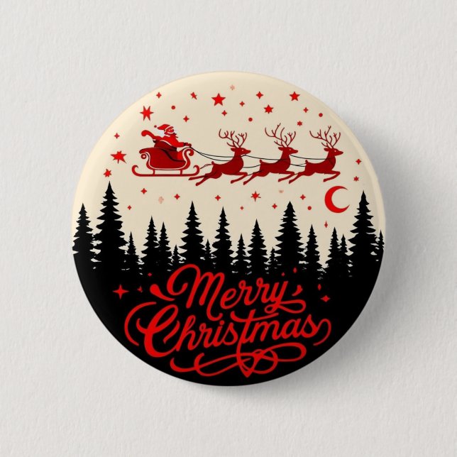 Santa's Sleigh God jul Forest Scene Art" Knapp (Framsida)