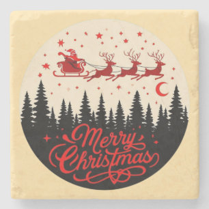 Santa's Sleigh God jul Forest Scene Art Stenunderlägg