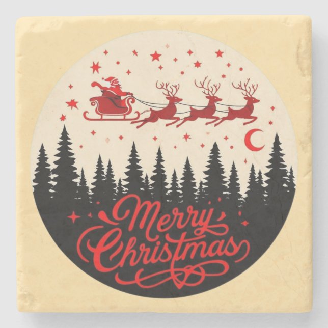 Santa's Sleigh God jul Forest Scene Art Stenunderlägg (Framsidan)