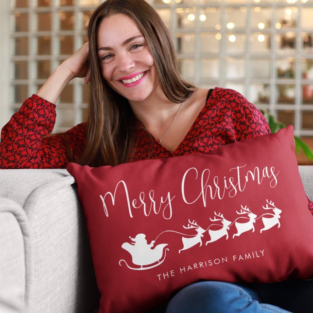 Santas Sleigh God jul Red Lumbarkudde (Skapare uppladdad)