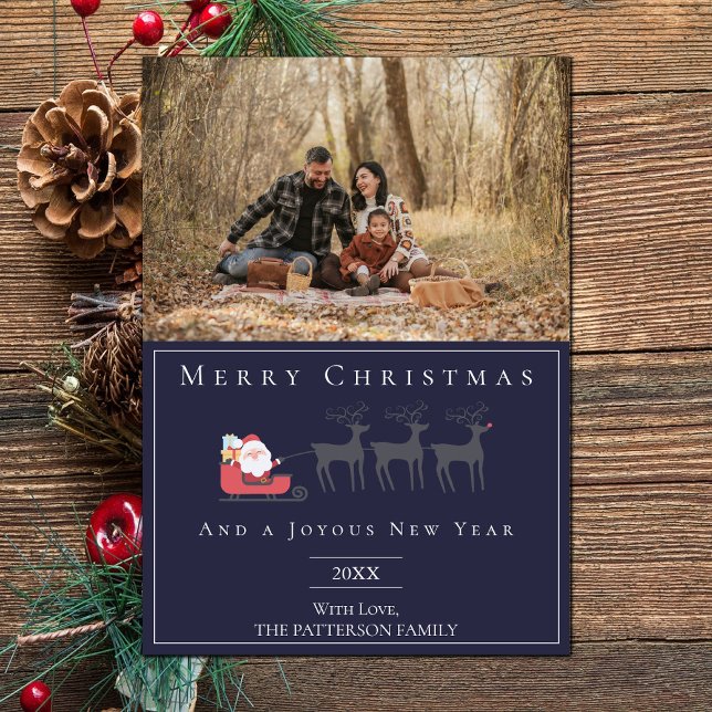 Santa's Sleigh-julfoto | Blå Julkort (Blue Santa's Sleigh Christmas Photo Holiday Card)