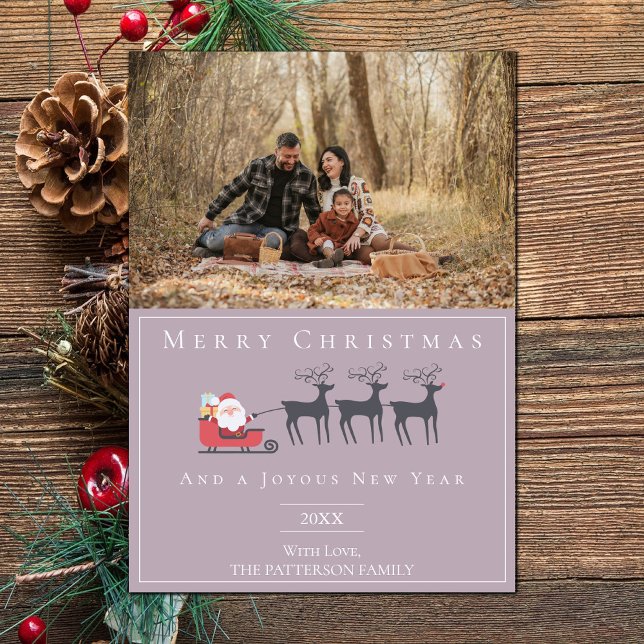 Santa's Sleigh-julfoto | ROSA Julkort (Pink Santa's Sleigh Christmas Photo Holiday Card)