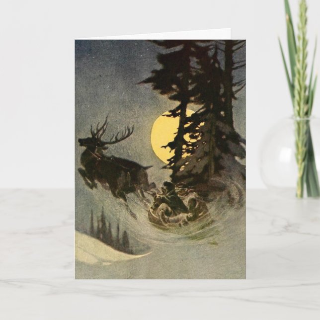 Santa's sleigh lyfter helgkort (Framsida)