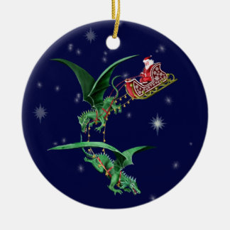 Santas Sleigh med drakar Julgransprydnad Keramik