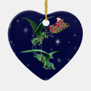 Santas Sleigh med drakar Julgransprydnad Keramik