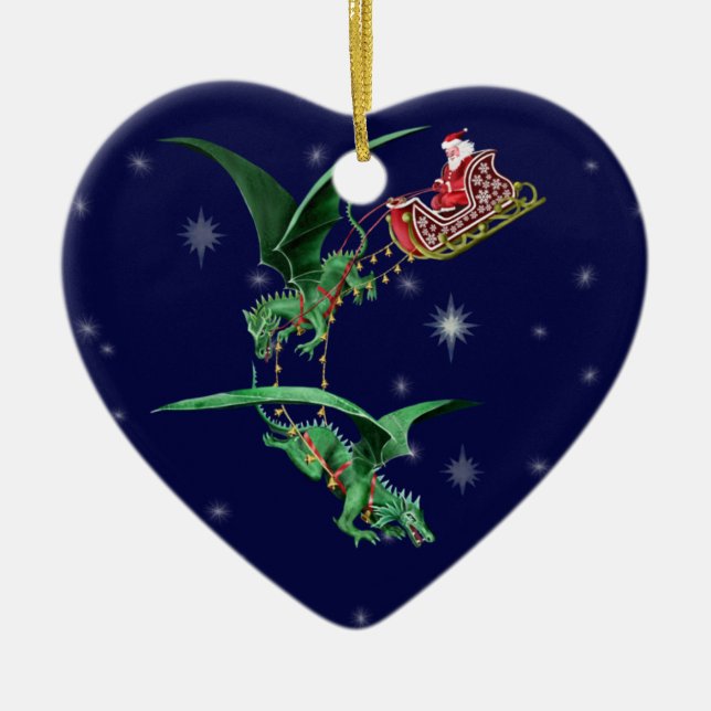 Santas Sleigh med drakar Julgransprydnad Keramik (Framsidan)